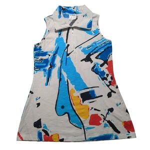 Parsley & Sage Abstract Art Print Quarter Zip Sleeveless Tunic Golf Polo Small